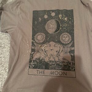 The Moon Graphic Tee - Taupe with Black & Gold